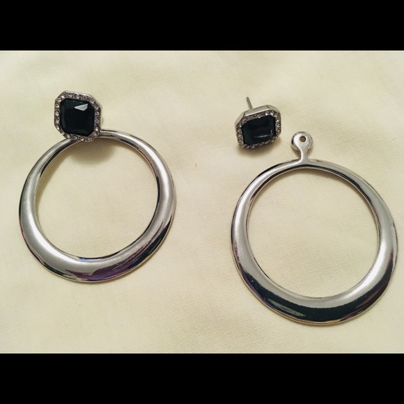 WHBM Sliver & Black Crystal convertible Earrings - Picture 3 of 5